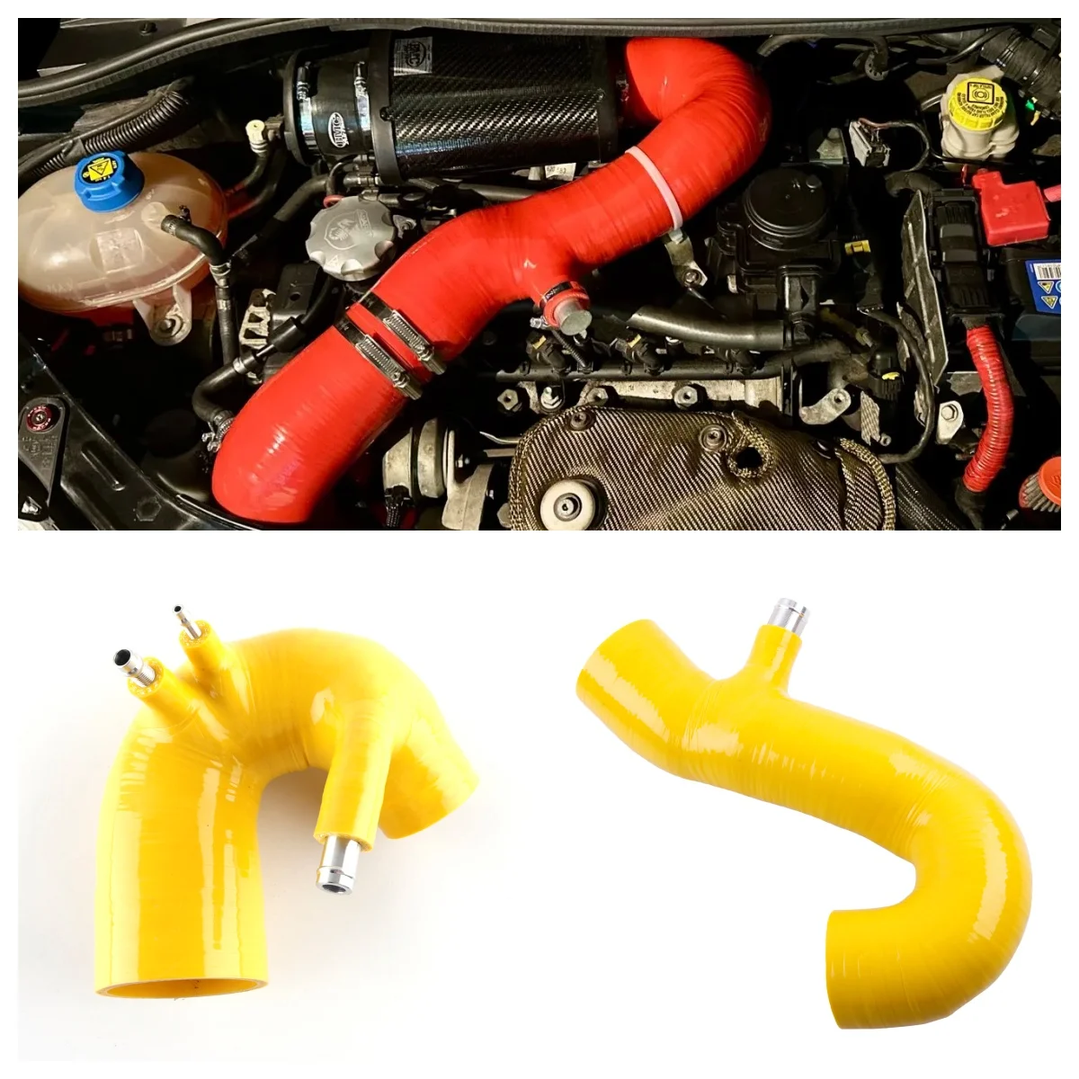 

2PCS Gloss Yellow Silicone Air Inlet Intake Induction Hose Pipe Tube Kit for Fiat Abarth 500 595 695 Garrett Turbo 180PS 180HP