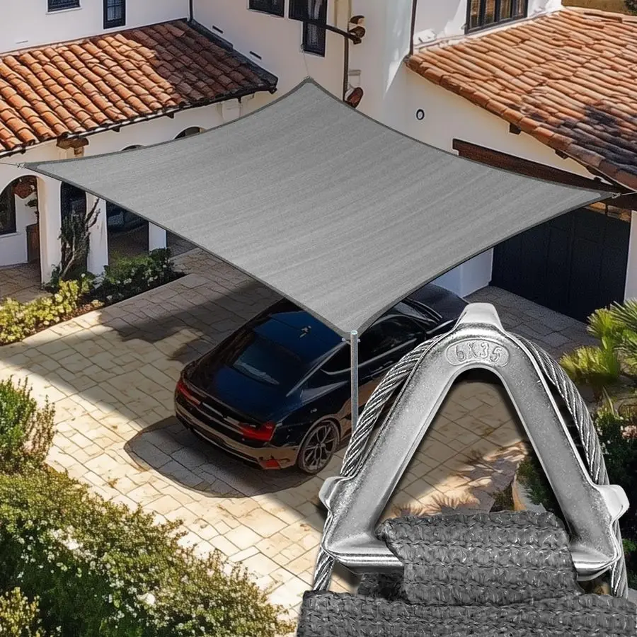 

Heavy Duty 16 x 20 Grey Sun Shade Rectangle Pro Ring Shade Sail, 260 GSM Commercial Grade UPF50 Sunshade, Reinforced Corners amp