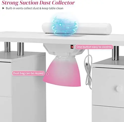 Manicure Table Nail Desk for Nail Tech, Nail Table Station w/Electric Dust Collector, Makeup Beauty Salon Storage