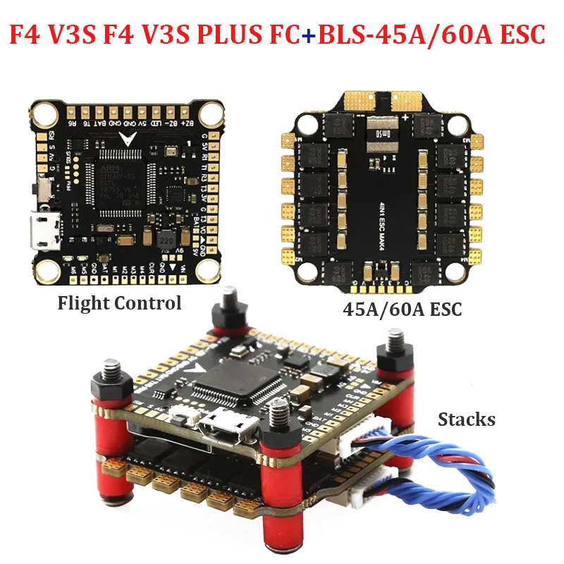 

NEW F4 V3S PLUS Flight Control FC Support BetaFlight/INAV BLS-45A/60A 4in1 ESC Stack For RC FPV Drone Plane Quadcopter