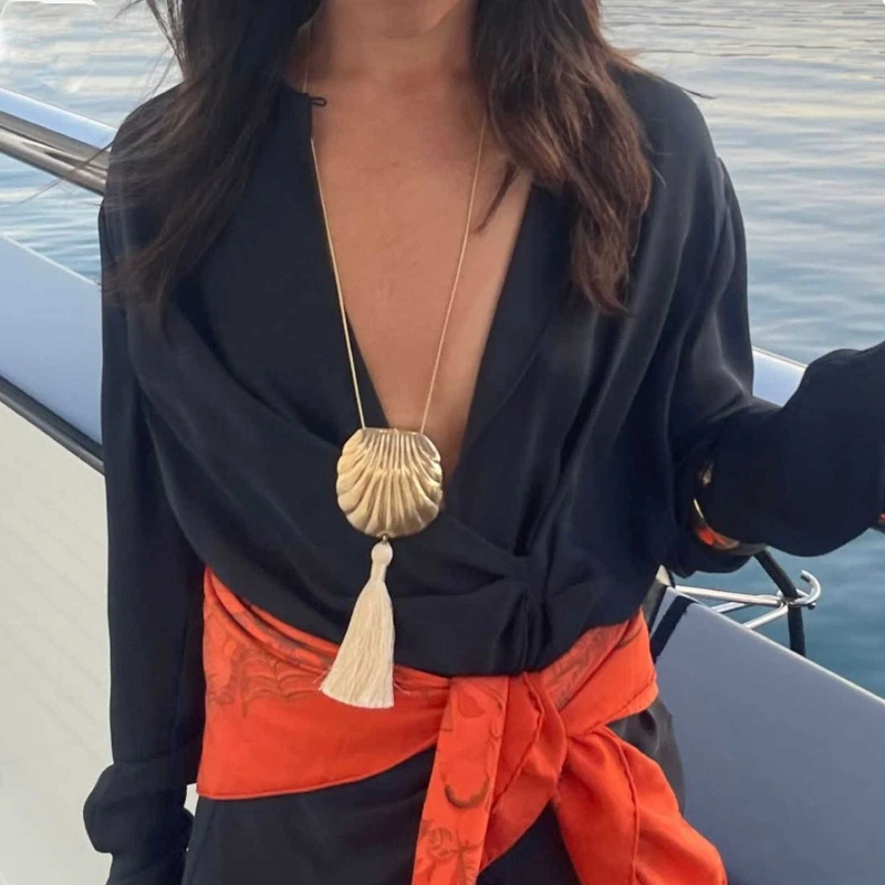 

Ювелирные изделия для созерцания, модная ракушка, золото, серебро, кисточка, большой кулон, ожерелье, женское уникальное дизайнерское ювелирное изделие высокого качества, тренд