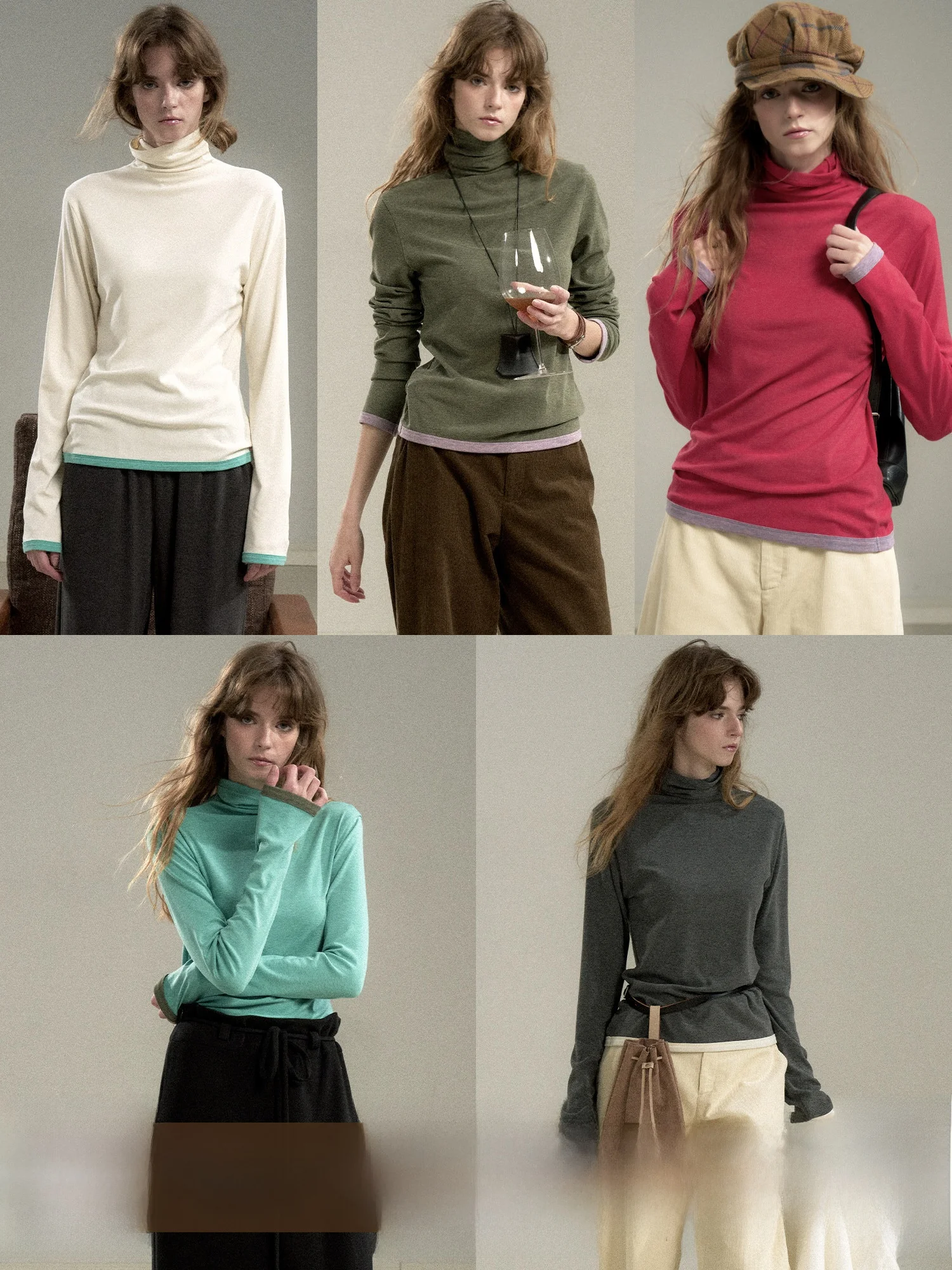 

Swan Ne High Collar Color Blo Slim Fit Knitwear Women's Straight oulder Overhead Long Sve Polyester Cotton Spandex
