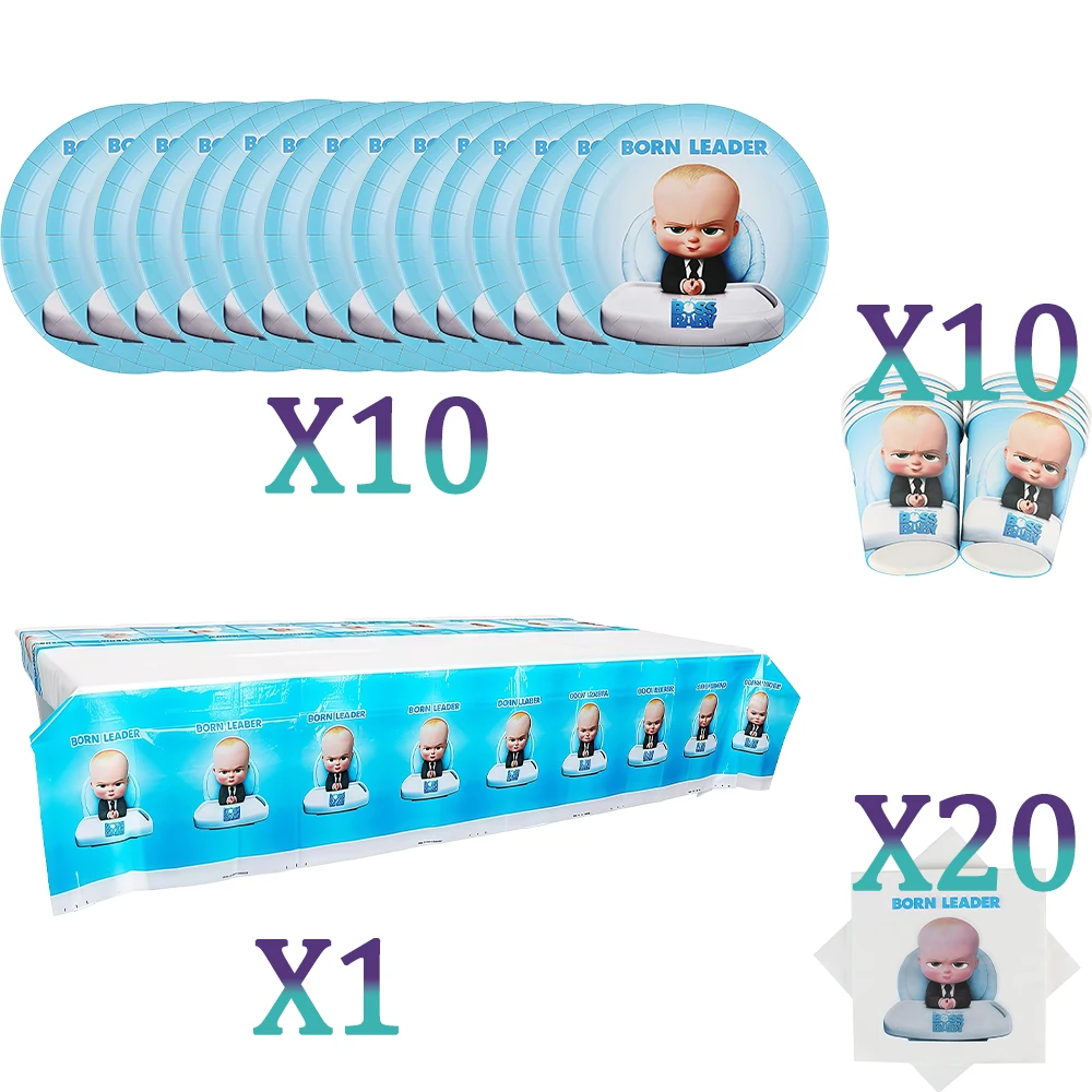Bossed Baby Cartoon Geburtstagsparty Dekoration Einweggeschirr-Set Teller Becher Ballon-Set Kinder Baby-Shower Zubehör Geschenk
