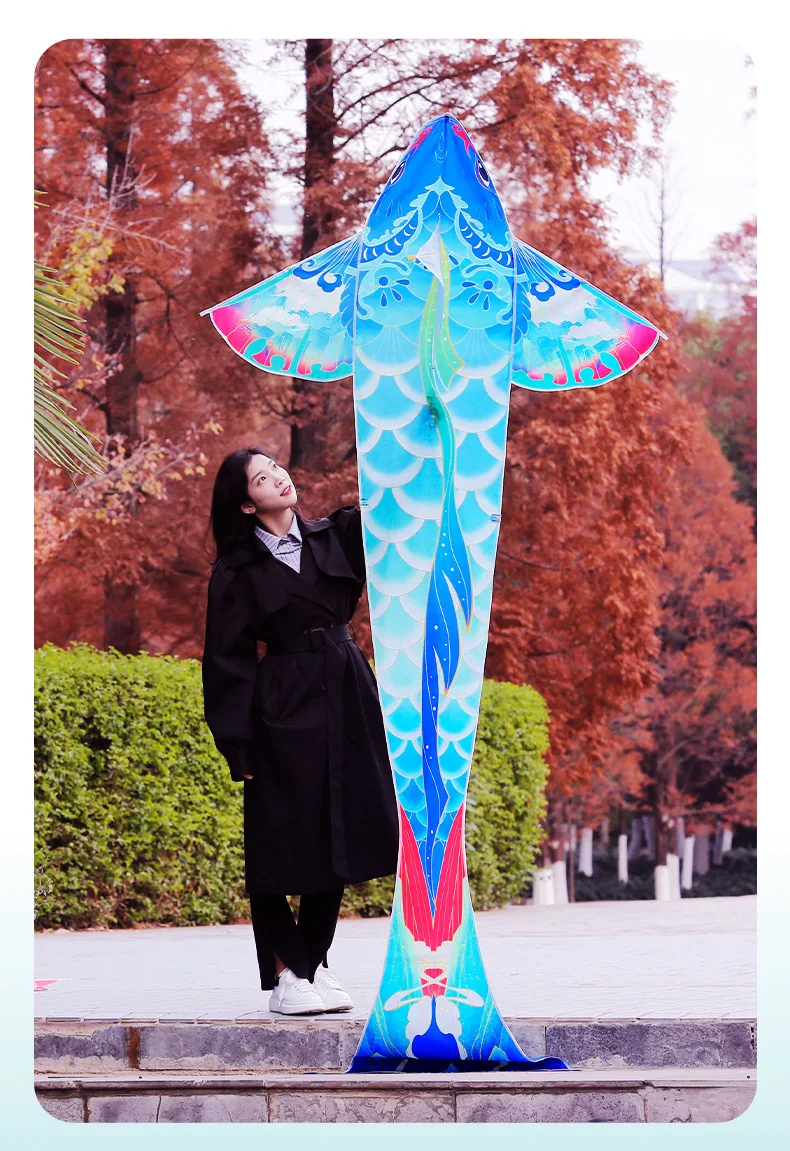 Koi Fish Kite Grassland Kite Breeze to Fly Children Adult Large Fish String Long Tail Kites Gingham Outdoor Fun Sports Toys 1.2M