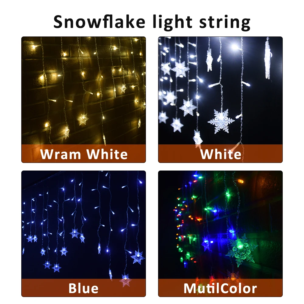 220 فولت 110 فولت ندفة الثلج ضوء سلاسل الجنية مصباح الاتحاد الأوروبي الولايات المتحدة 8 طرق أضواء عيد الميلاد عيد الميلاد الديكور غرفة الديكور Led أضواء الستار #2