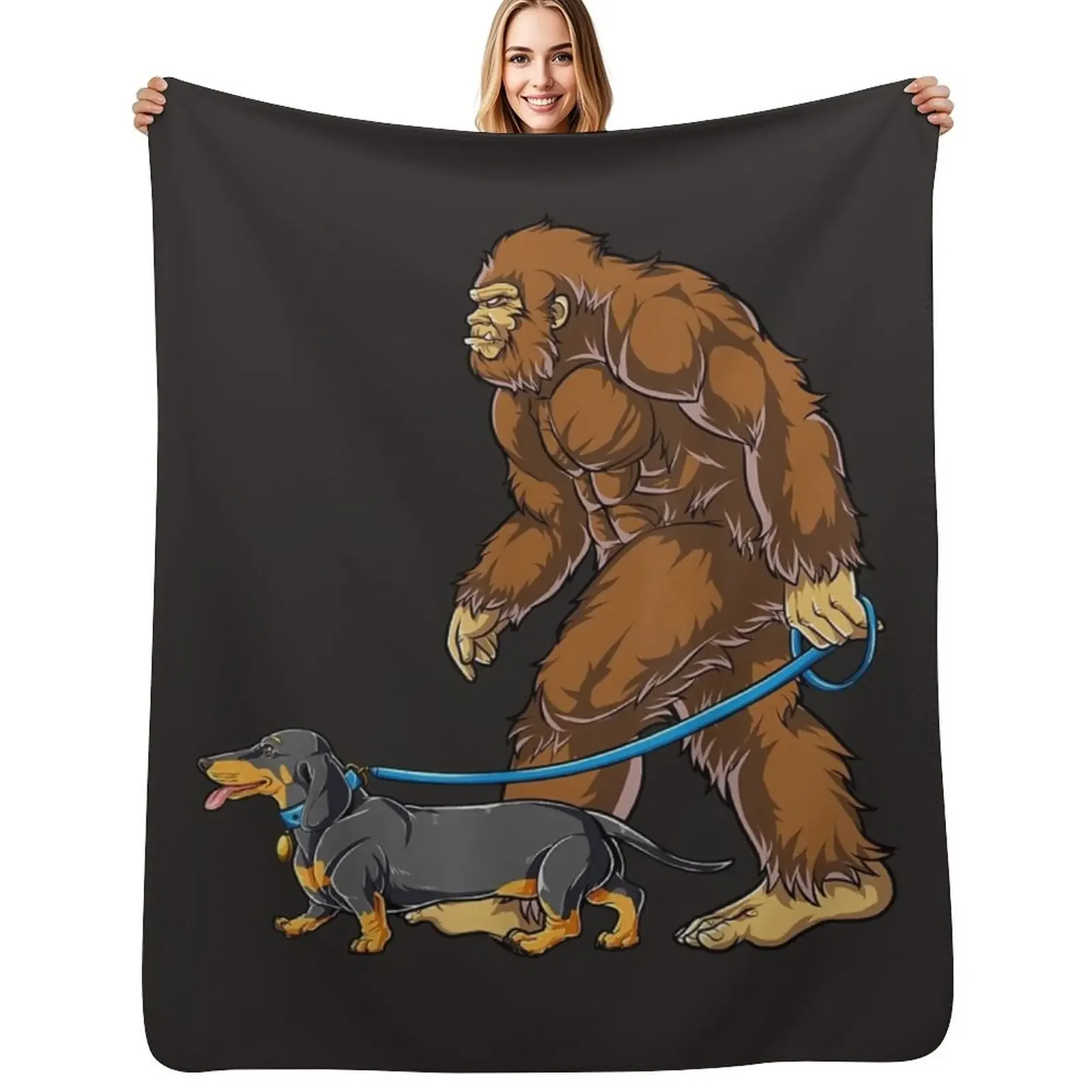 

Bigfoot Dog Walk Dachshund Sasquatch Throw Blanket sofa bed Soft Big Blankets For Bed Blanket