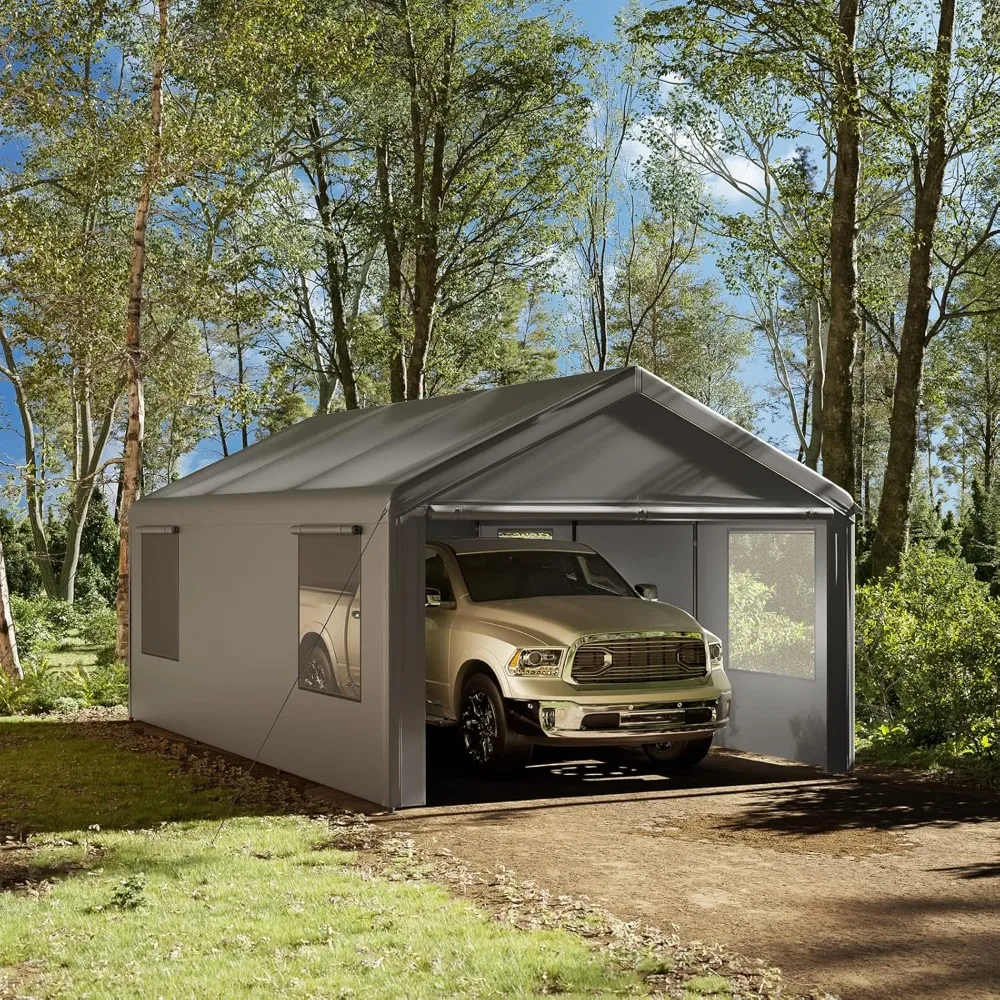 

Carport, очень большой сверхмощный карман 12 x 20 футов с подвижными вентилируемыми окнами, портативный гараж со съемными боковыми стенками и дверцами