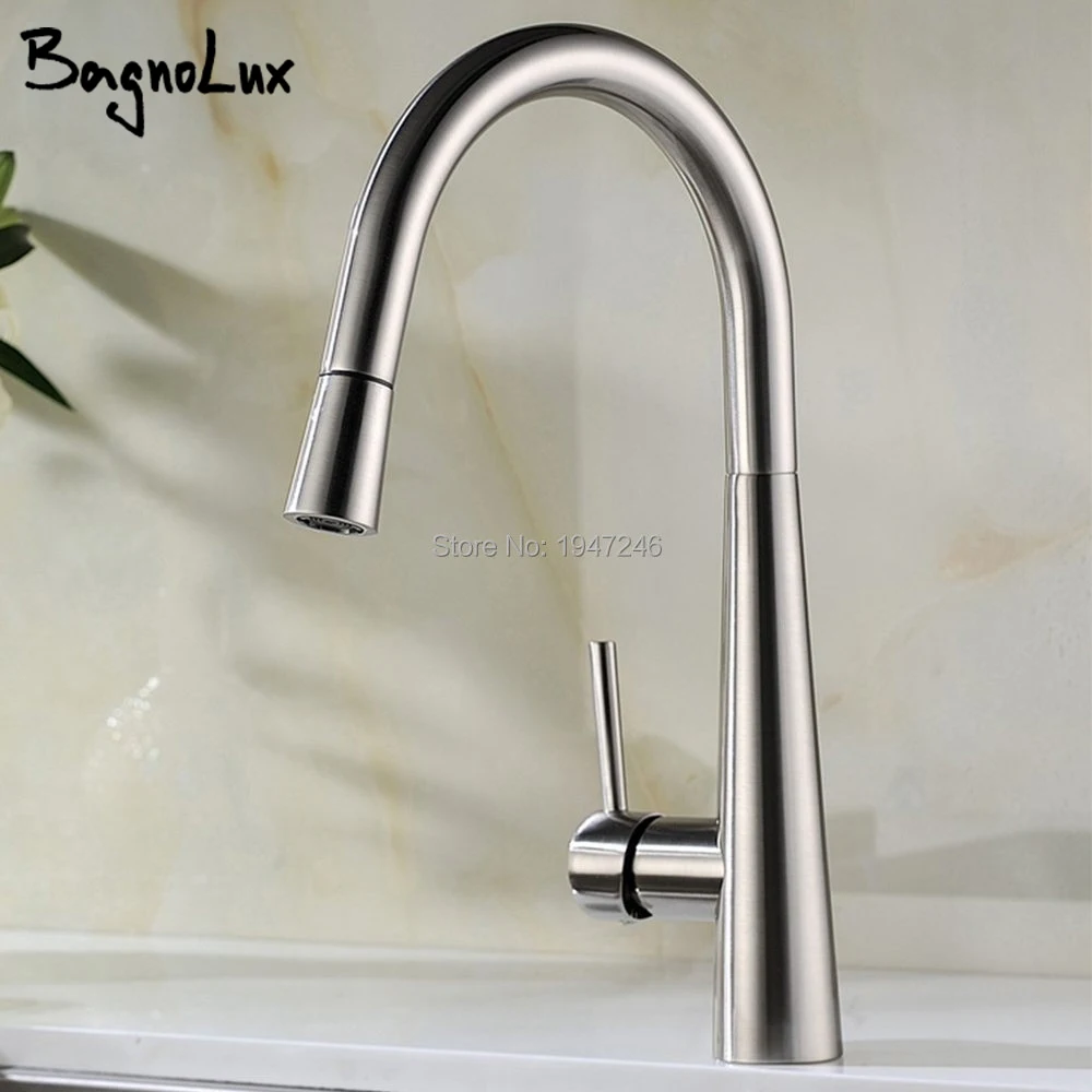 

High Arch Solid Brass Single Handle Single Hole Brushed Nickel Matte Black Pull Out Pull Down Sprayer Spring Kitchen Sink Faucet