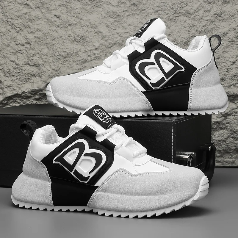 รองเท้าผ้าใบทรง Chunky สำหรับผู้ชาย ดีไซน์เนอร์ รองเท้ากีฬาแฟชั่นลำลอง หน้าผ้าไมโครไฟเบอร์ หนังด้านบนเสริมพื้นรองเท้าด้านใน