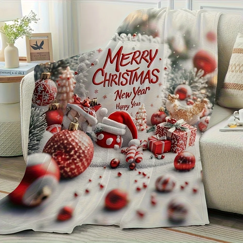 Classic Christmas Check Patchwork Decorative Throw Blanket  Winter Holly Snowflake Themed Holiday Indoor Decoration