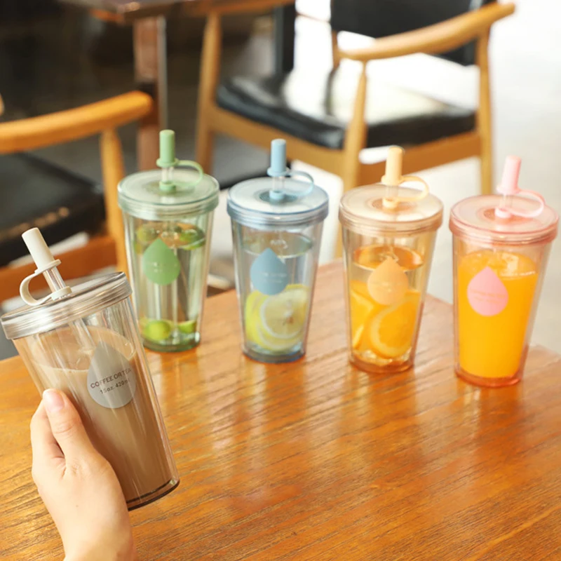 1PC Reusable 520mL Straw Water Bottle Large Capacity Plastic Water Cup Portable Drink Bottle For School Supplies Camping