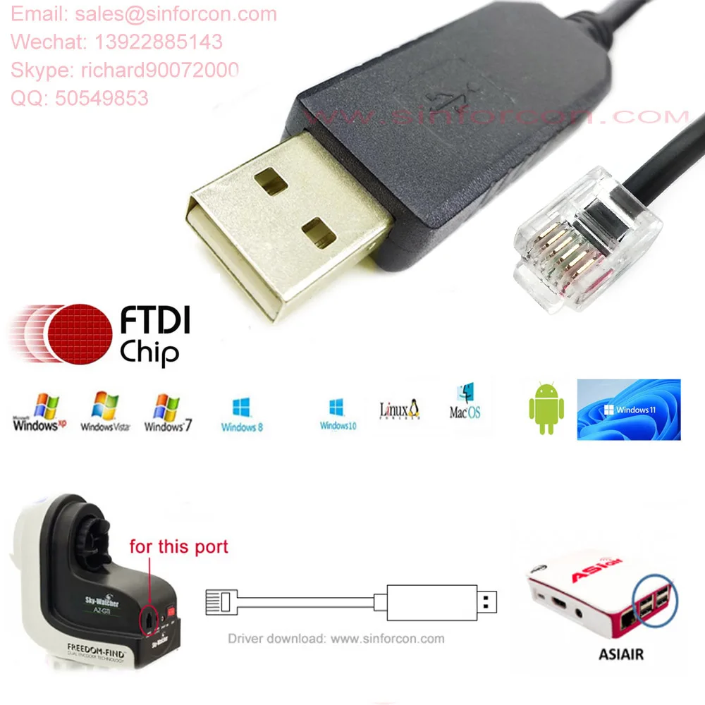 Asiair GOTO Cable for AZGTi to PC EQDIRECT-USB Skywatcher HEQ5 EQ6 EQ6Pro EQ8 SynScan EQMOD