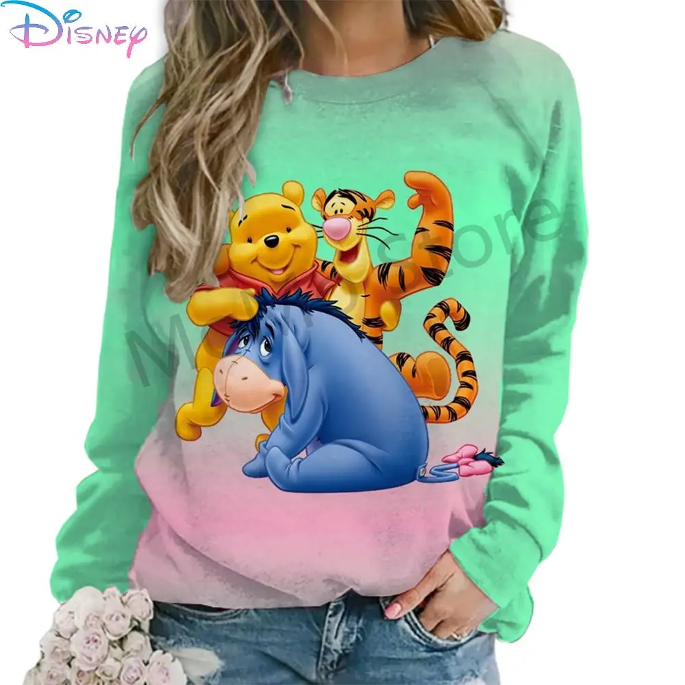 Women\'s Long Sleeve Sweatshirts O Neck Disney Winnie The Pooh Autumn Y2k Clothes S-3XL High Quality Streetwear 2024 Fashion New