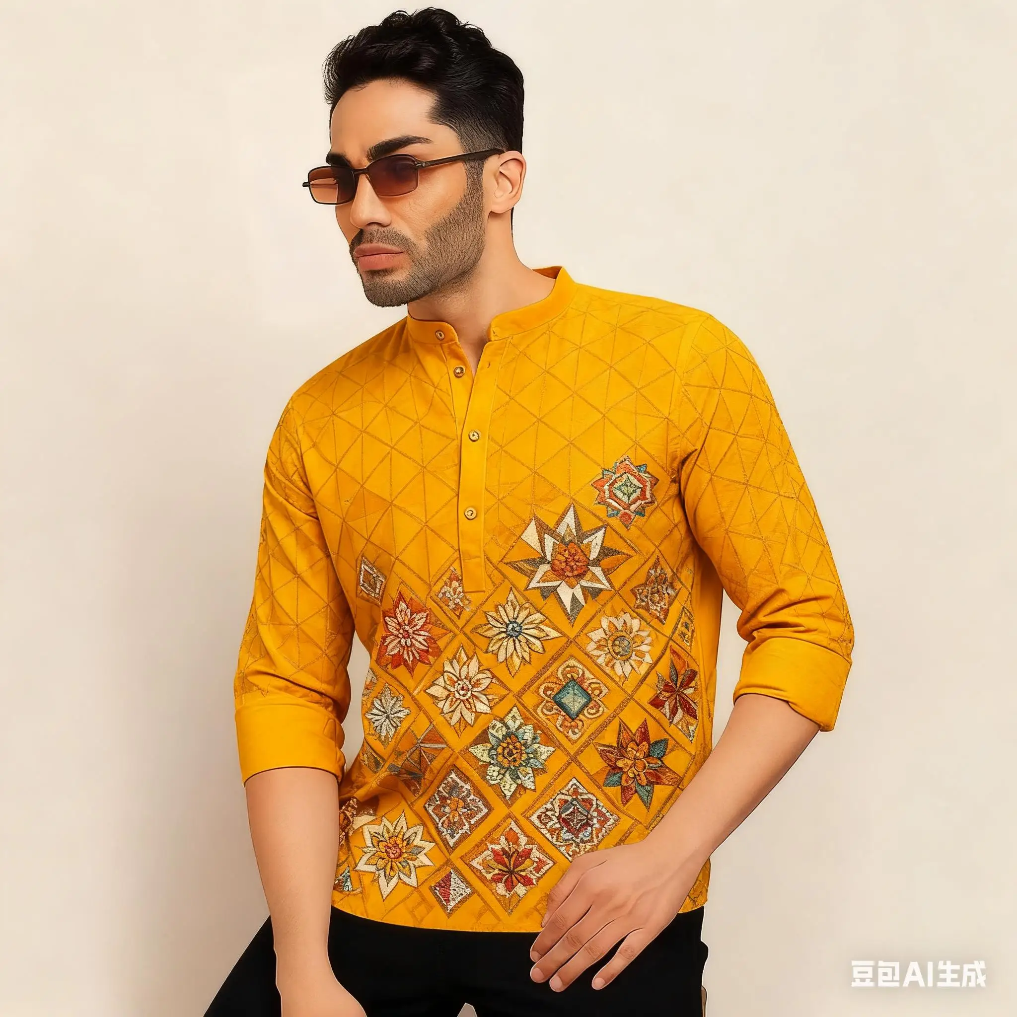 2026 رداء رجالي مسلم بأكمام طويلة قميص نمط عرقي الوقوف طوق الملابس العربية للرجال النمط الوطني الإسلامي غير الرسمي #4