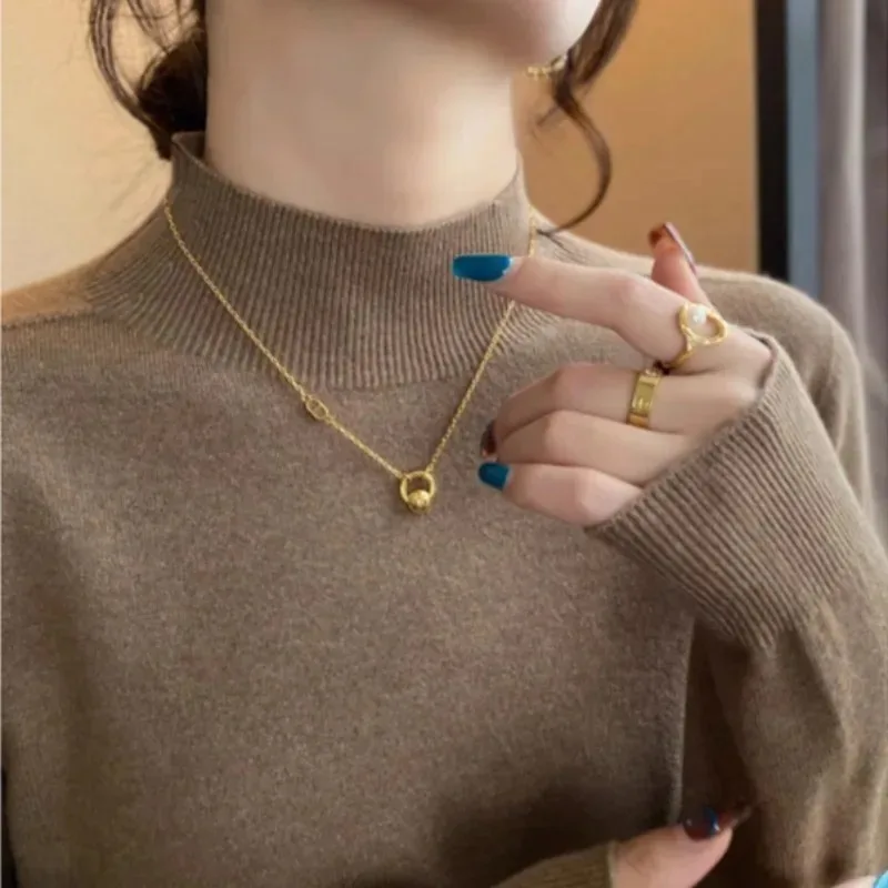 Chic Soft Mock Kragen Lange ärmeln Einfarbig Pullover Gestrickte frauen Bluse Grundlegende Sanfte Touch Pullover Koreanische Mode