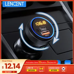 LENCENT-modulador transmisor FM para coche, Bluetooth 5,1 con tipo C PD 20W y QC3.0 18W, Cargador rápido, reproductor MP3, transmisor de Radio