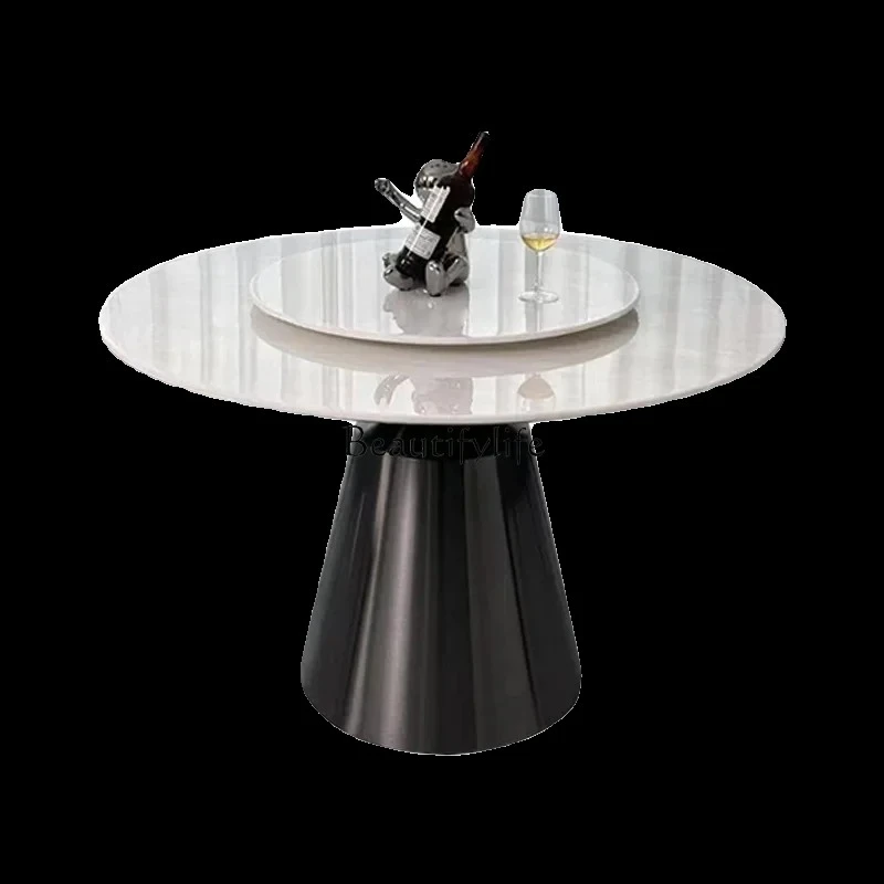 

Ice jade natural marble dining table light luxury high-end round luxury stone dining table