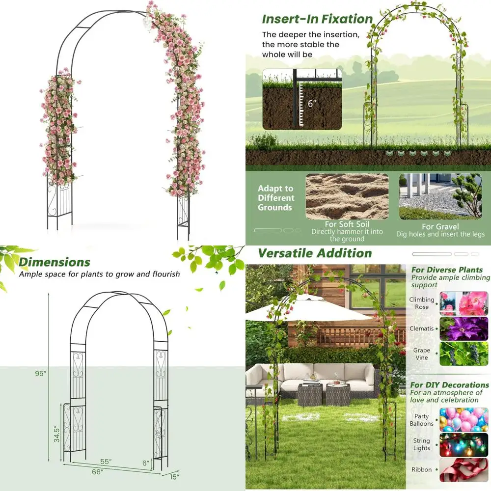

Sturdy Metal Garden Trellis, Arched Pergola for Climbing Plants, Ideal for Weddings and Rose Vines