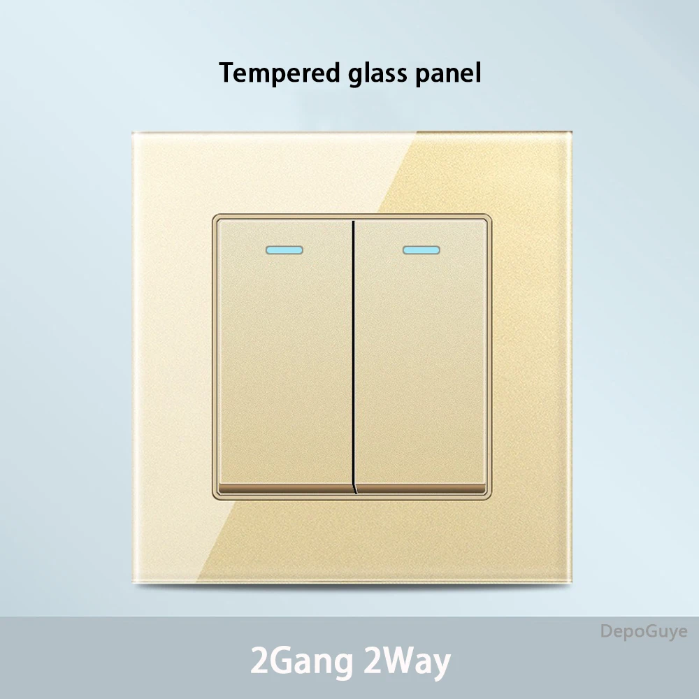 Gold Universal Tempered Glass Wall Socket,UK 13A power outlet with USB Type C 18W Quick Charge,Home Light Electric Switch Panel image 3