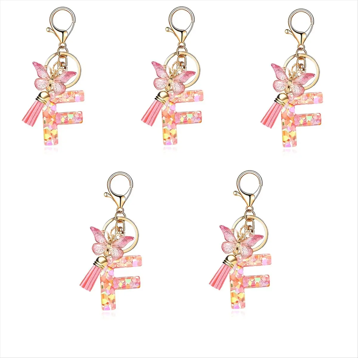 [N84R] F Type Fashion Pink Letter Key Crystal Epoxy Ladies Pendant