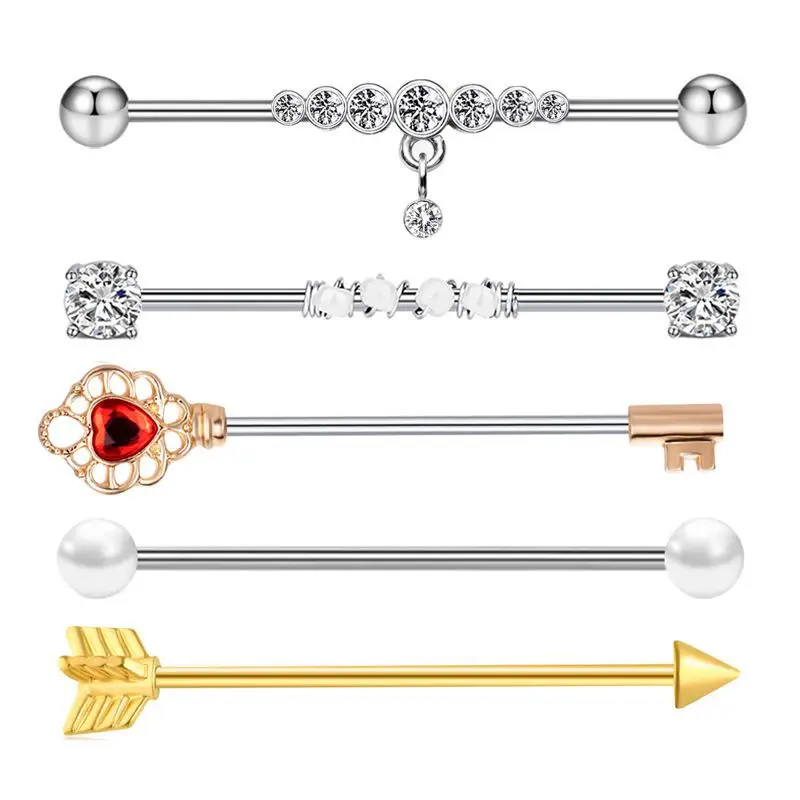 5PCS/Set Stainless Steel Flower Heart Snake Chain Industrial Piercing for Women Men Earrings Tragus Cartilage Piercing Jewelry