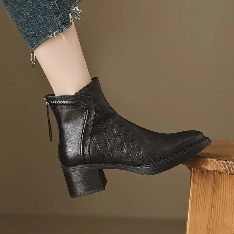 

Ботильоны на молнии в стиле ретро с принтом Pu Hot Autumn Fashion 2025 Женские короткие туфли Распродажа в готическом стиле Новые женские ботильоны в стиле рок