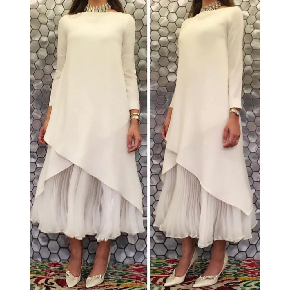 Carolina Boat Neck Evening Dresses Women Saudi Arabia Ruffled Satin Vintage White Wedding Guest Elegant Formal Party Gowns