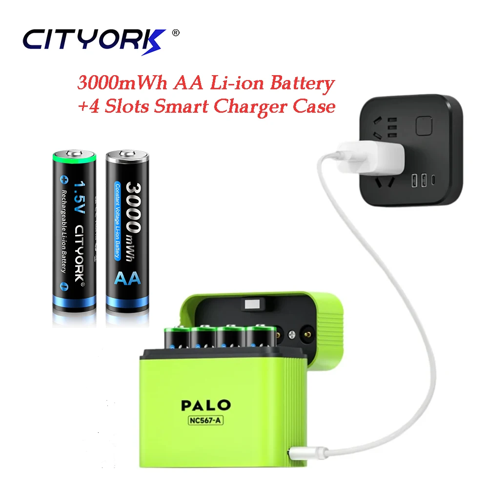 CITYORK 1,5 V Li-ion AA batería recargable 3000mWh litio 2A baterías de iones de litio + 4 ranuras caja de carga inteligente para batería aa aaa
