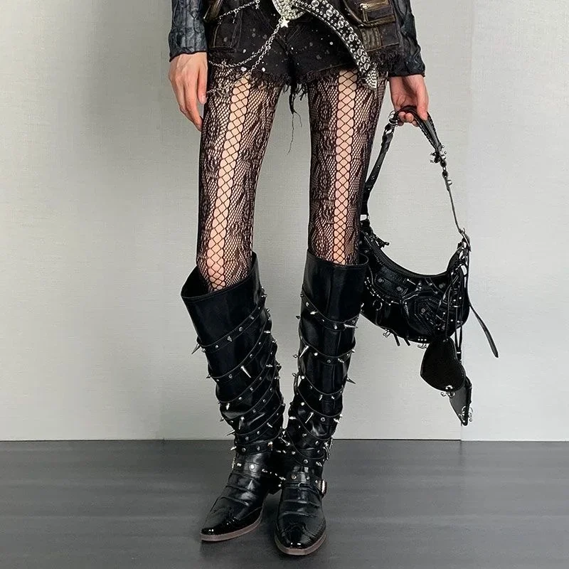 

Vintage light and dark series Shibuya Y2K punk style rose mesh niche hot selling high street millennium tights