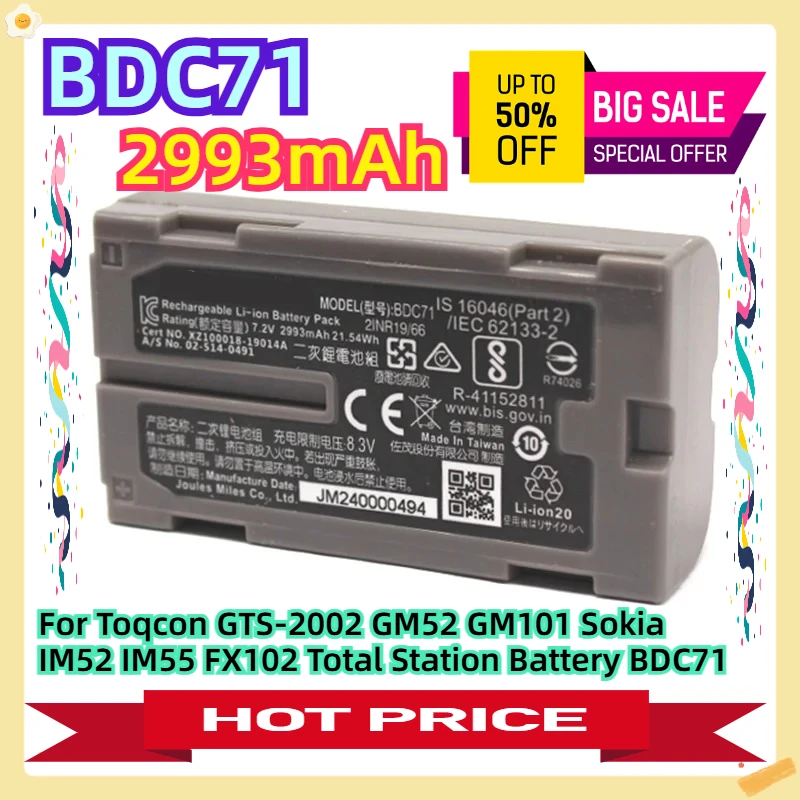 

For Toqcon GTS-2002 GM52 GM101 Sokia IM52 IM55 FX102 Total Station 7.2V 2993mAh Battery BDC71