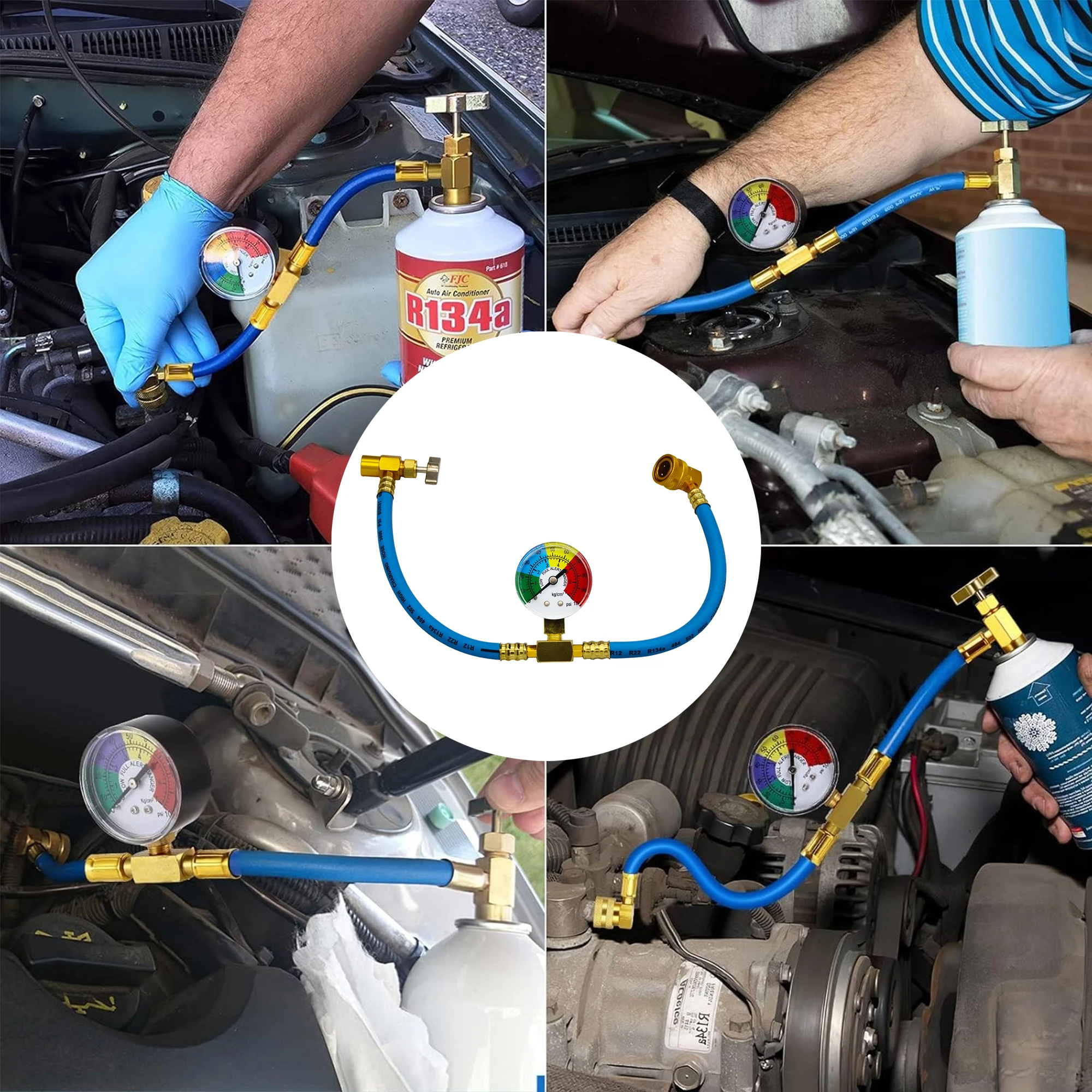 R134a Car Air Conditioning Refrigerant Quick Refill Kit, with 1/2 Inch Bottle Cap Opener - Aluminum, Car Maintenance Tool