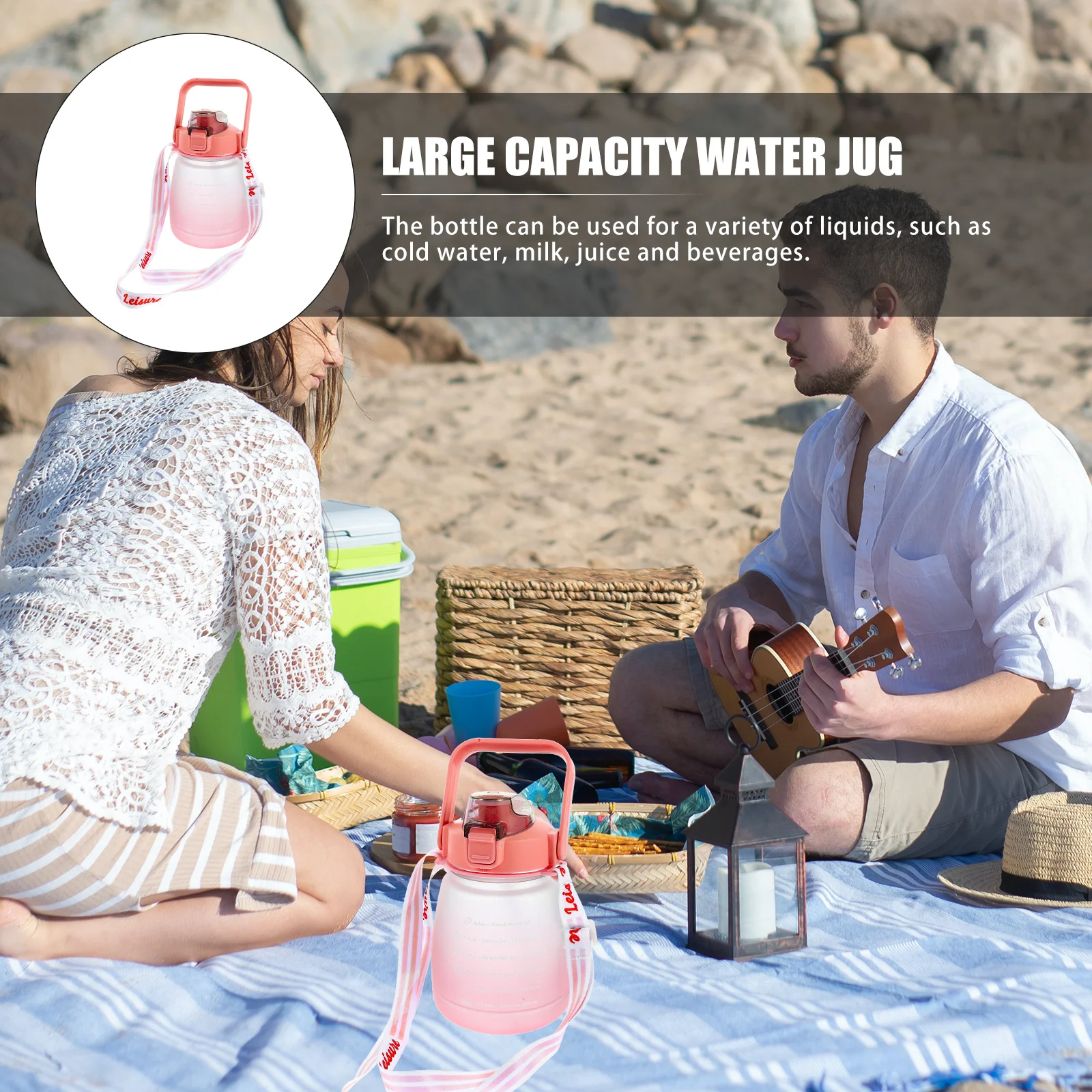 

Gallon Water Bottle with Time Measurement for Sports Fitness Portable Drinking Container Large Capacity Lightweight