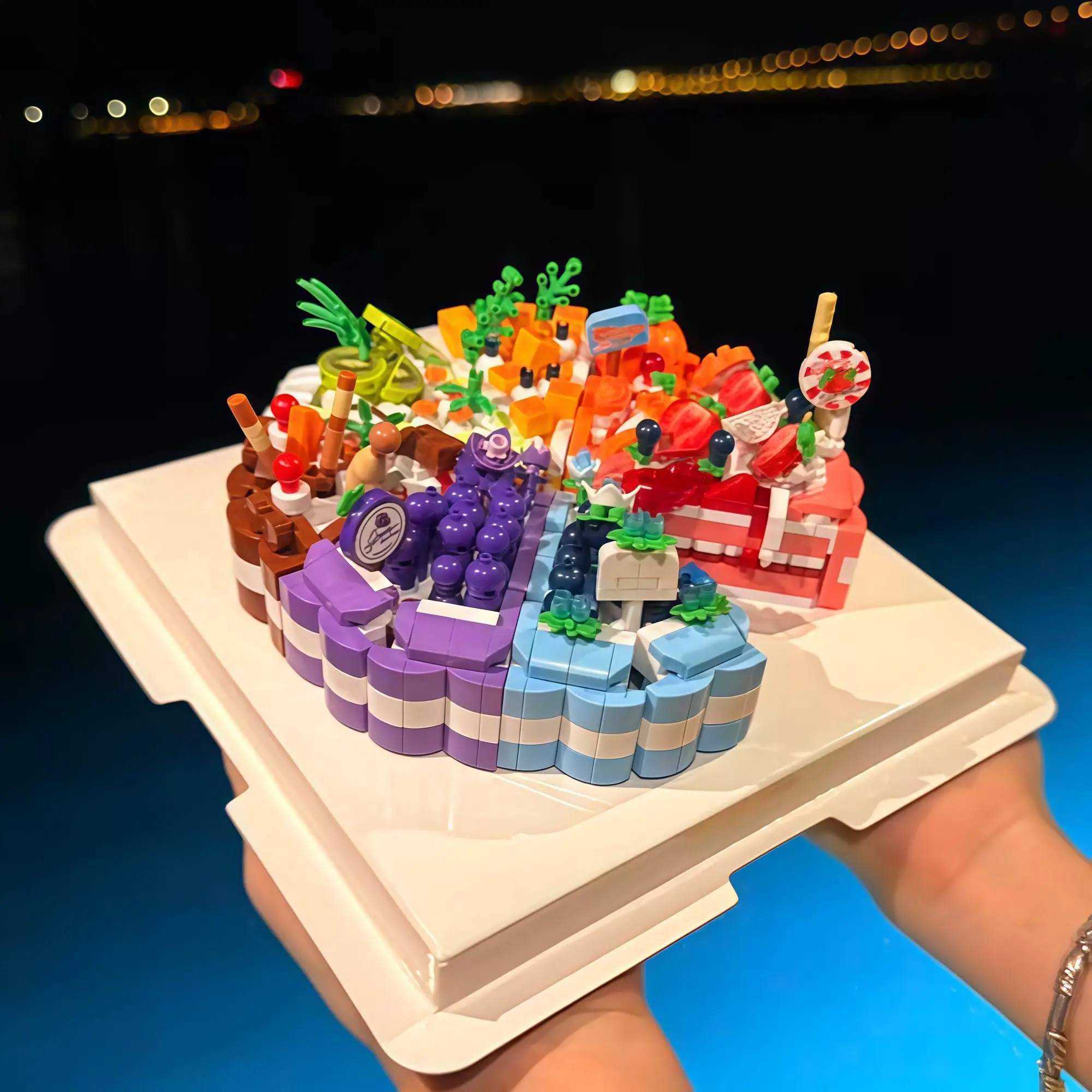 Mini Fruit Cake Building Block Model, Strawberry Mango Kiwi Chocolate Orange Grape Blueberry Cute Desktop Decor, Christmas Gift