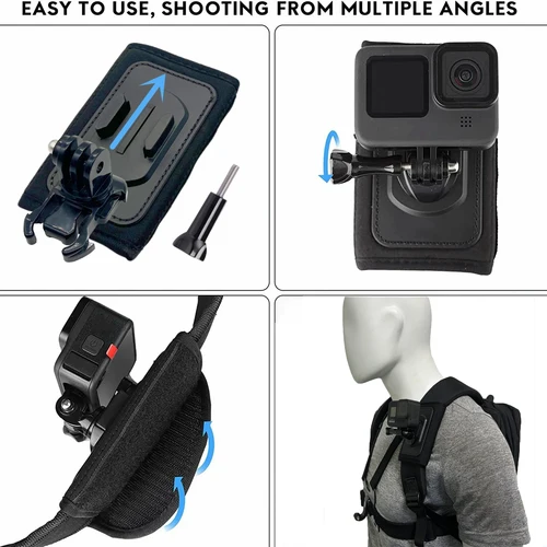 Imagen 2 del producto Soporte de correa para mochila, Base giratoria de liberación rápida para GoPro 13 12 11 10 SJCAM AKASO Insta360 DJI Osmo, accesorios para Cámara de Acción