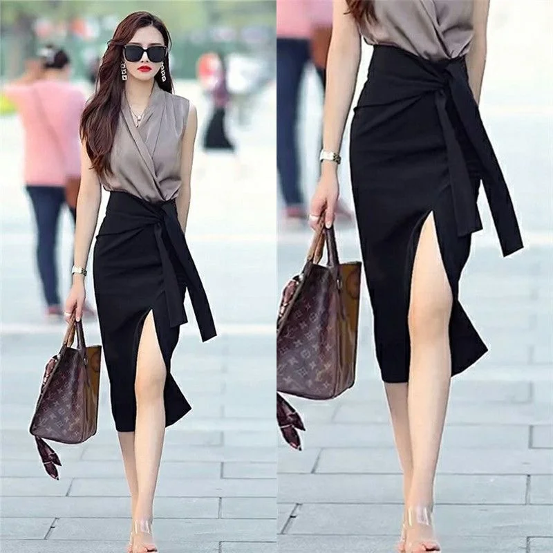 Oversized Spring Women's Skirt Split High Waist Casual Coffee Elegant Skirts for Women Korean Style Skirt Clothes Y2k Streetwear