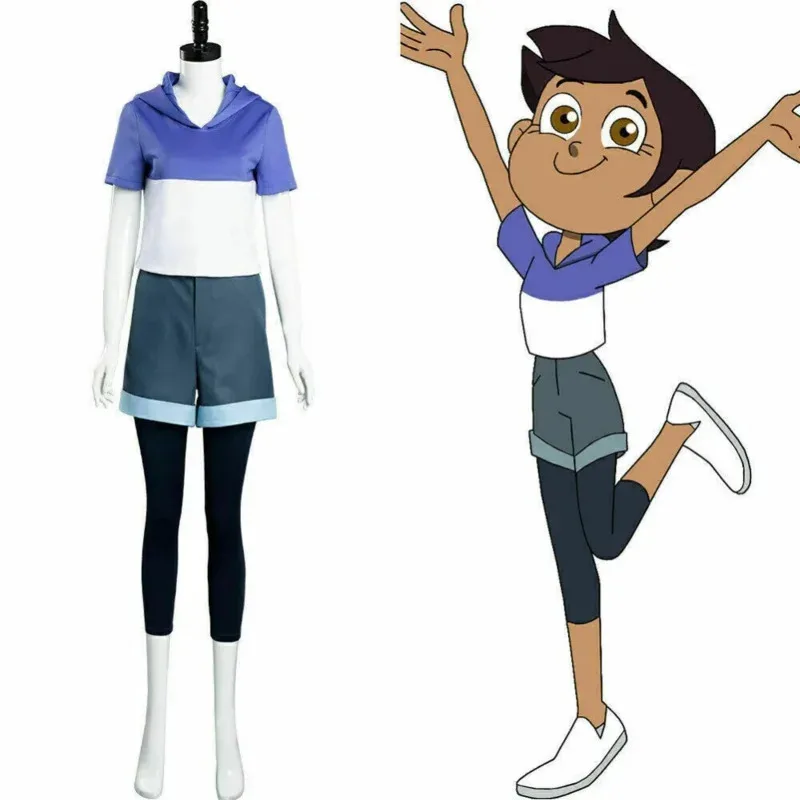 

NewAnime The Owl House Light Noceda Косплей Костюм Сине-Белая Футболка Одежда Хэллоуин Карнавальные Брюки Платье Для Сценического Шоу Женщины BI