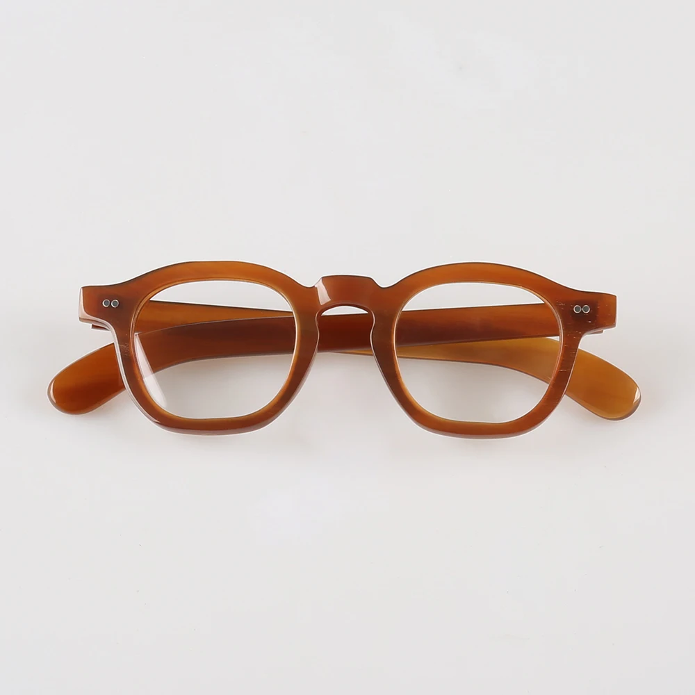 

Eyeglass Frames Unique Rivets Vintage Retro Square Optical Eyeglasses Handmade Light Coffee Horn Prescription Man Glasses Frames
