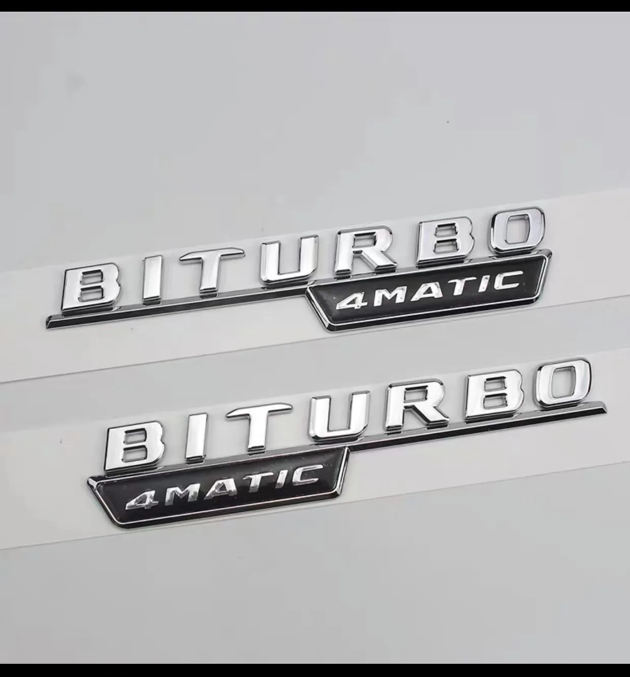 

Chrome " BITURBO 4MATIC " Plastic Car Trunk Fender Letters Emblems Decal Sticker for Mercedes Benz AMG