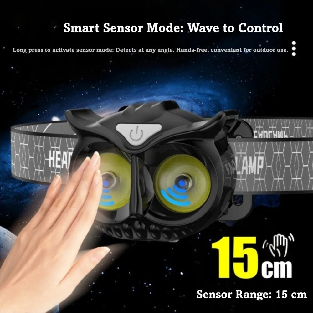 Portable Owl Headlamp Mini Size Type-C Rechargeable COB Headlamp Rotating Light Magnetic Base Head Wearing Lamp