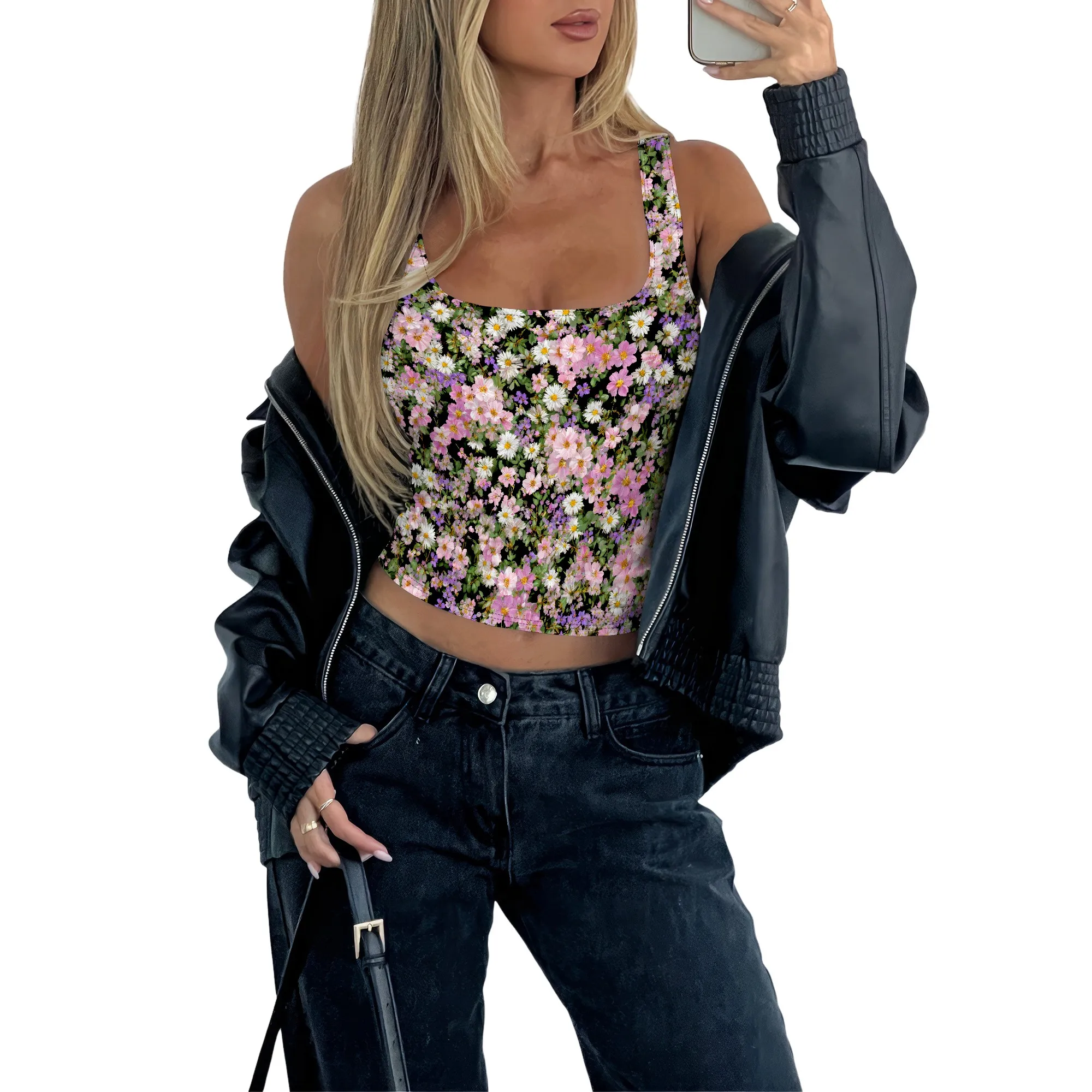 

Women’s Sexy Sleeveless Crop Tops Double Layer Scoop Neck Cropped Tank Top