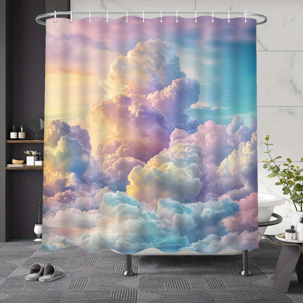 

Занавеска для душа Dreamy Pastel Sky, пушистые облака розового цвета, лаванды и синего цвета, устойчивый к выцветанию полиэстер, декор для ванной комнаты Serene