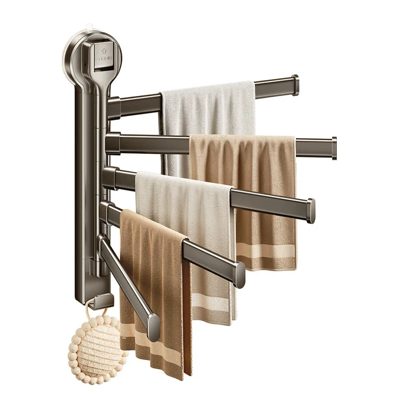 رف مناشف دوار بكوب شفط، رف مناشف حمام متعدد الأقطاب مثبت على الحائط غير مثقوب، رف تخزين