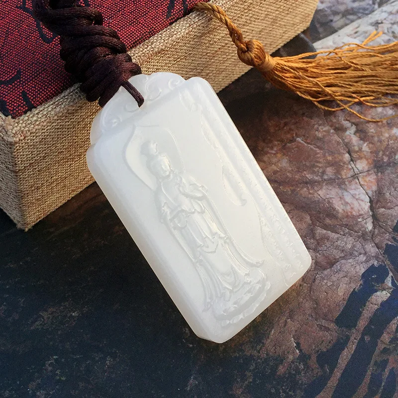 Natural Afghan White Jade Enlightenment Jade Pendant Men's and Women's Necklace