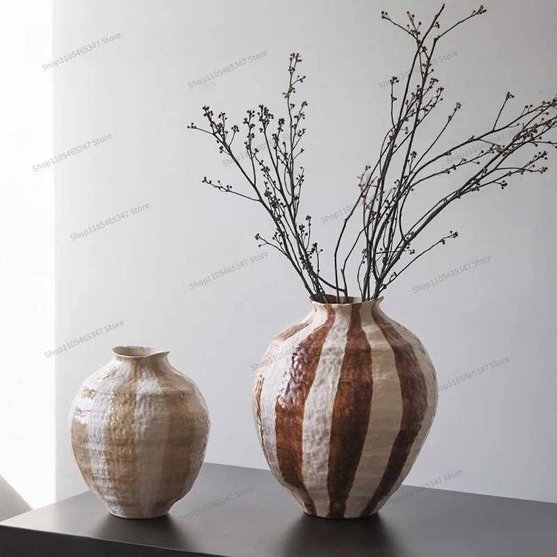 For Striped Belly Ceramic Vase Flower Ware Hotel Homestay