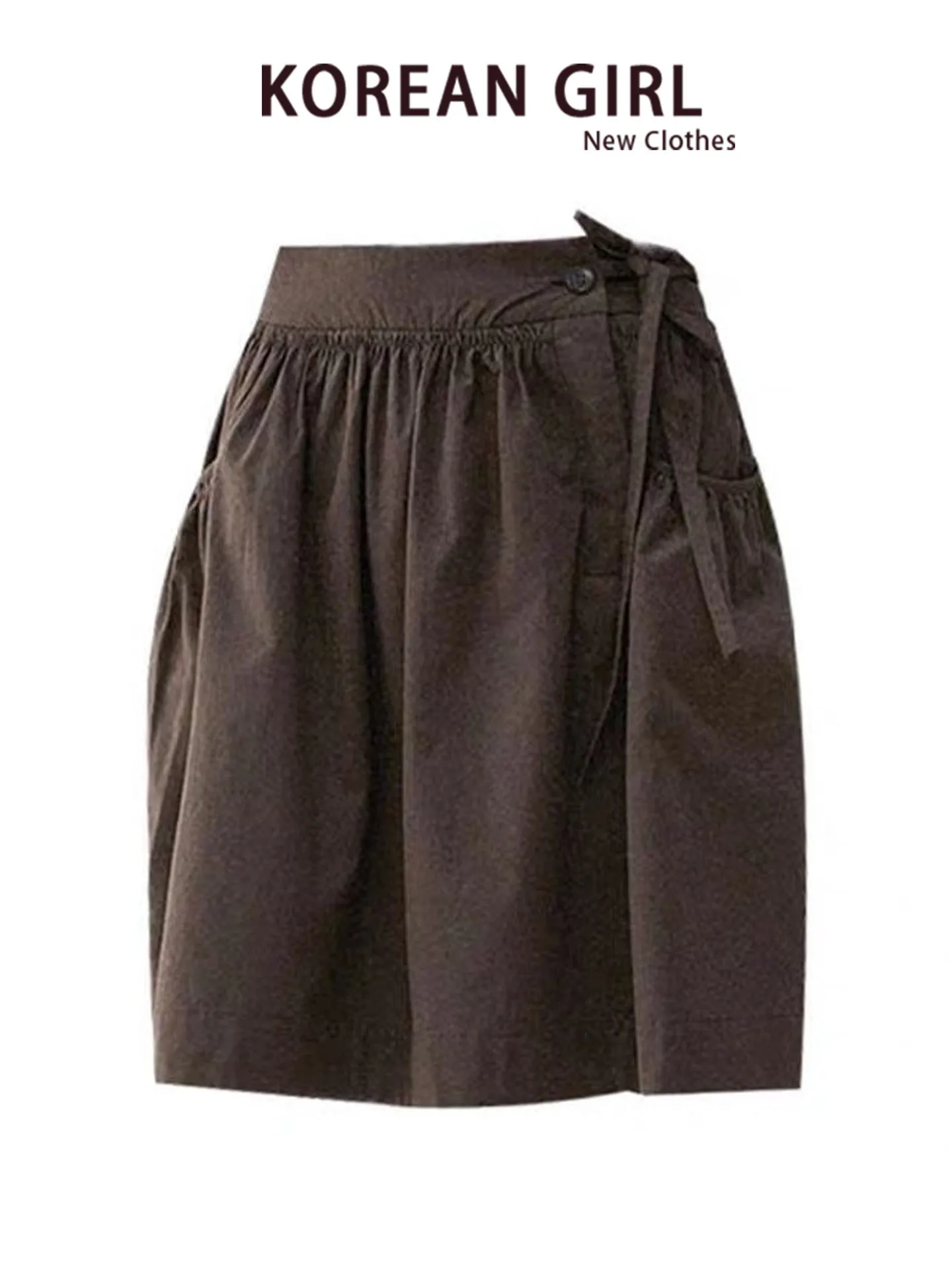 Vintage High Waist A-Line  Skirt with Pockets Drawstring Design Women's Autumn Fashion Casual Skirts Teenage Girls