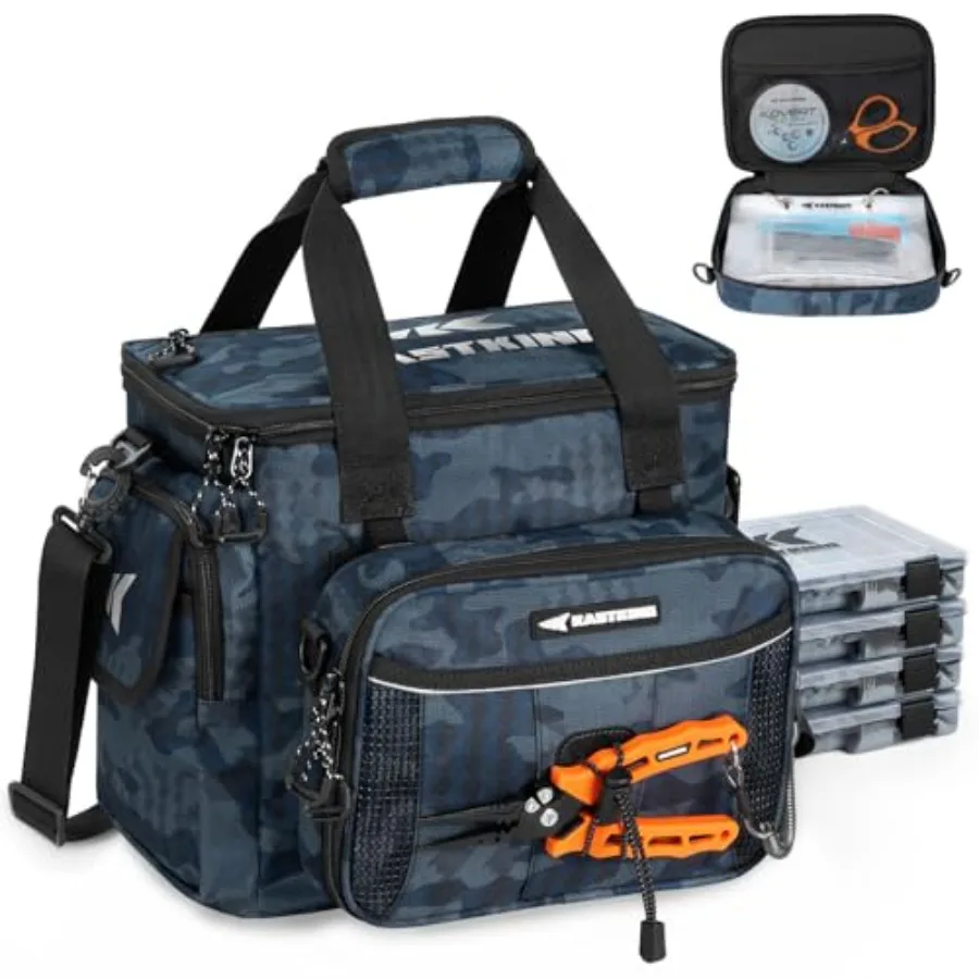 

KastKing BaitSpace Fishing Tackle Bag with 4 Tackle Boxes Removable Bait Binder Water-Resistant Tackle Storage Durable Fishing