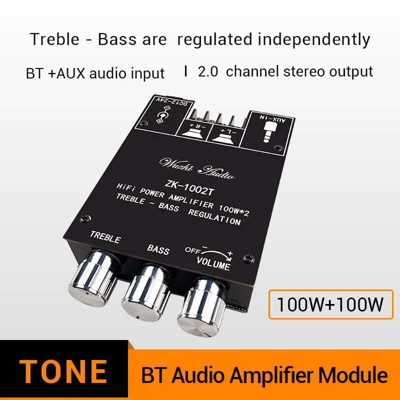 Imagem -05 - Amplificador Compatível com Bluetooth Hifi 2.0 Canal 100wx2 Kit Módulo de Áudio Subwoofer Ajuste Amplificador Board Canal Zk1002t