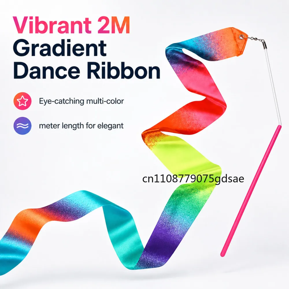 2M/4M Rhythmic Gymnastics Equipment Stick Twirling Dance Ribbons Rainbow Color Sparkling Performance Props for Art Dances