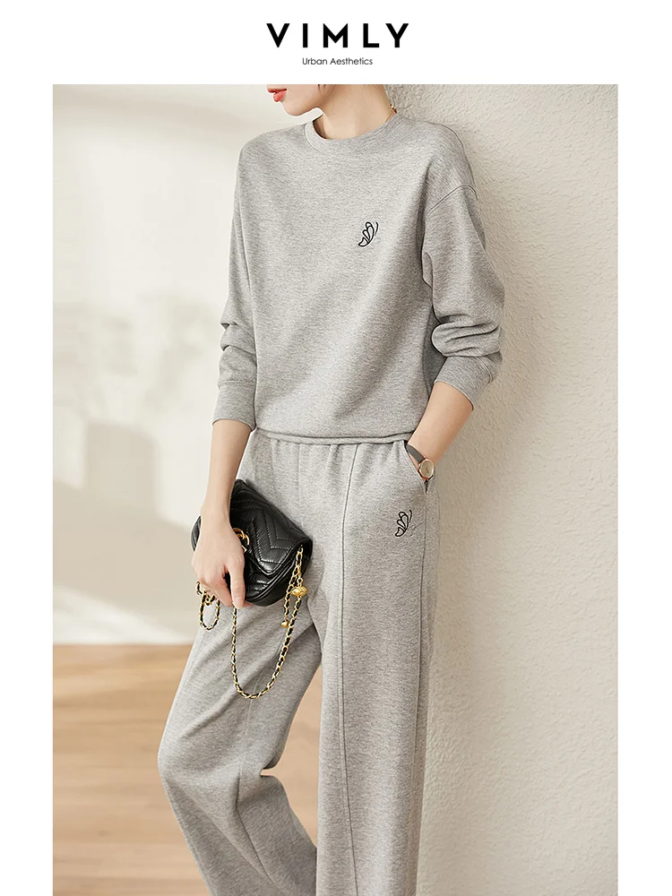 Vimly Casual Sports Sweatsuits Wide Leg Pant Sets Tracksuits New In Matching Sets for Women 2024 Spring 2 Piece Outfits V7800