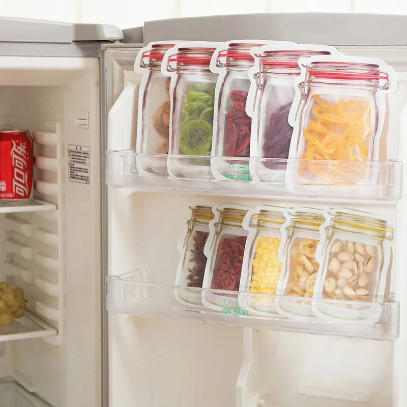 Reusable Mason Jar Bottles Bags Nuts Candy Cookies Bag Seal Fresh Food Storage Bag Snacks Zipper Sealed Kitchen Organizer 2025